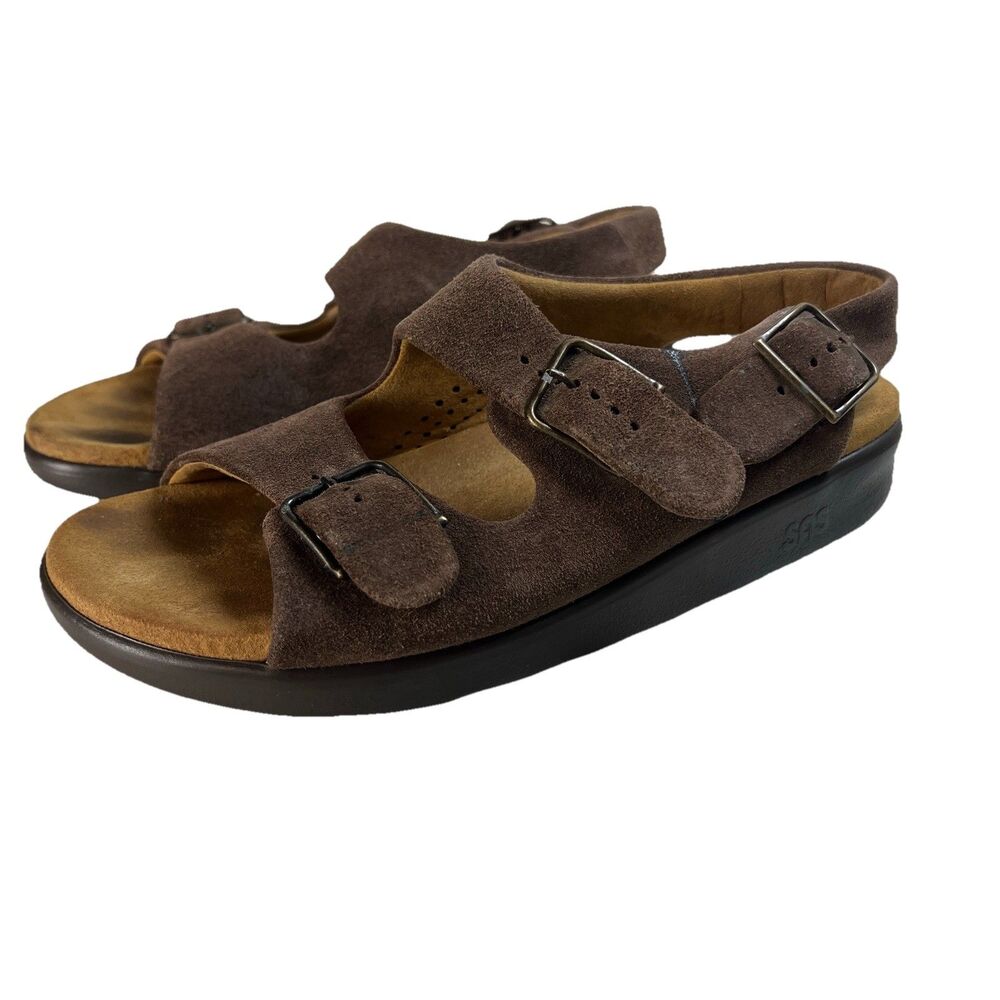 SAS Relaxed Suede Sandals Teddy Brown Buckle Strap Comfort Men's Sz 8 M
